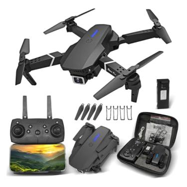 Imagem de Drone DLI E88 com Câmera, Drone Pliável 4K UHD para Adultos, Crianças e Iniciantes, com 2 Baterias, Estojo de Transporte e Hélices, Quadricóptero de Controle Remoto com Hover Estável, Quadricóptero WiFi FPV com Evitação de Obstáculos, Voo em Trajetória, Controle por Gravidade, Decolagem/Pouso com um