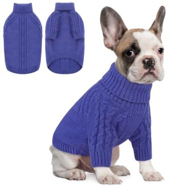 Imagem de Queenmore Suéter para cães, suéter de malha com gola rolê e manga comprida para o inverno, pulôver macio e quente com padrões elegantes, roupas confortáveis e aconchegantes para cães pequenos