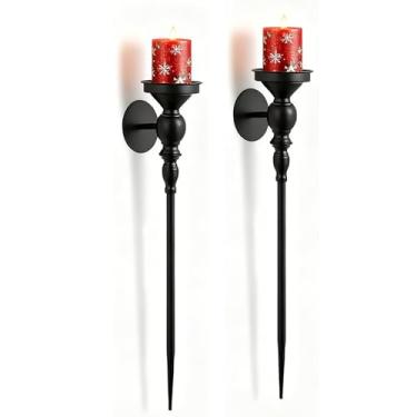 Imagem de Walasis Suporte De Vela Parede Preto - 24,4" Grande Decoração Gótica Metal Para Sala Estar, Conjunto 2 Arandelas Parede, Varanda, Corredor, Entrada, Ao Lado Da Tv