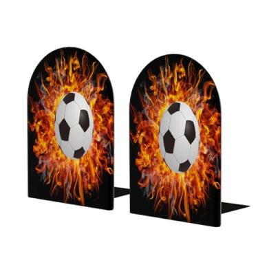 Imagem de Suportes de livros de madeira grandes de fogo de futebol preto decorativo antiderrapante resistente terminais de livro para mesa de escritório em casa biblioteca de estudo escolar divisórias de livros