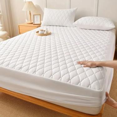 Imagem de Lençol Protetor Impermeável Ajustável para Colchão – Capa Impermeável Macia para Solteiro Casal Queen e King (branco,Queen)