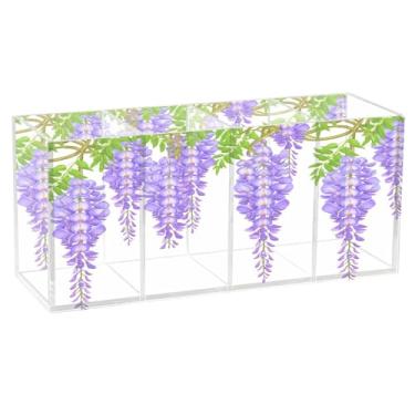 Imagem de SEHANY Porta-canetas de parede vintage de jardim para mesa, 4 compartimentos, porta-lápis de acrílico, organizador de pincéis de maquiagem, organizador de papelaria para escritório, casa