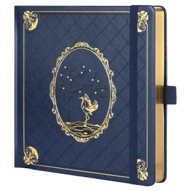 Imagem de TIEFOSSI Diário pontilhado, caderno de grade de pontos para mulheres e homens, diário de couro PU de capa dura, papel grosso 160 GSM, 160 páginas numeradas com bordas douradas, diário quadrado de 20 x