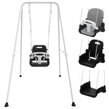 Imagem de Balanço infantil com almofada macia, balanço dobrável para bebês em ambientes internos e externos, fácil de instalar e armazenar para brincar no quintal (preto)