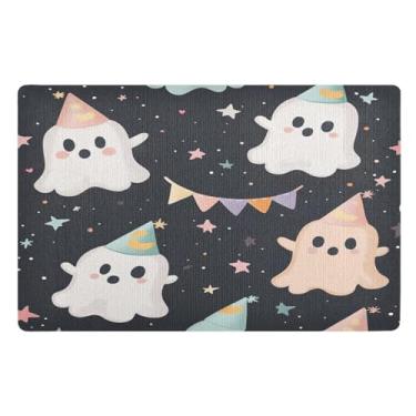 Imagem de STAYTOP Tapete de porta Happy Halloween para entrada externa 81 x 50 cm, tapete de boas-vindas ao ar livre/interno, tapetes de banho fofos, capacho frontal antiderrapante para entrada, pátio, áreas de