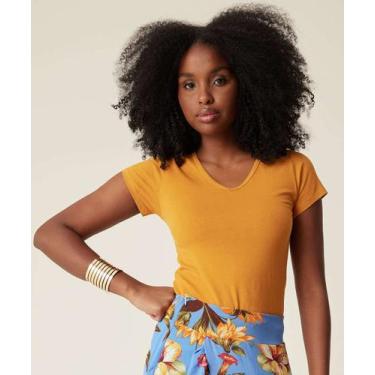 Imagem de Blusa Feminina Básica Cotton Manga Curta Marisa-11059, Amarelo, P