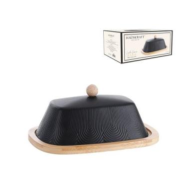 Imagem de Manteigueira em ceramica e bambu oasis preto hauskraft