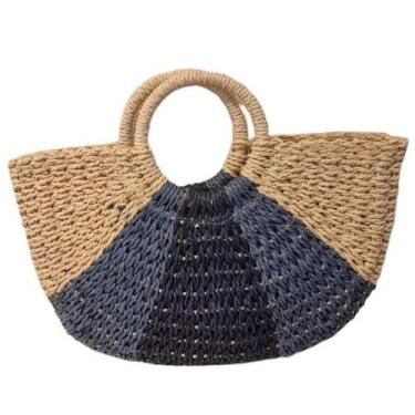 Imagem de Bolsa Palha Artesanal Meia Lua Grande Degradê  Moda Feminina Casual Pr