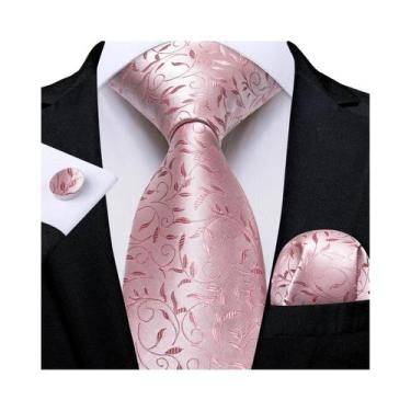 Imagem de Conjunto De Gravata Masculina Rosa Xadrez Paisley Listrada Lisa Com Le