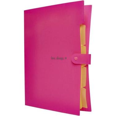 Imagem de Pasta Sanfonada Plástica A4 5 Divisões Rosa Neon - Polibras