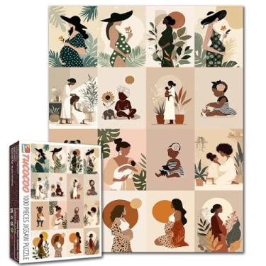 Imagem de Quebra-cabeças de arte de Dia das Mães 1000 peças para adultos, quebra-cabeça boho feminino e bebê para jogos desafiadores de atividades em família, quebra-cabeça faça você mesmo para decoração de