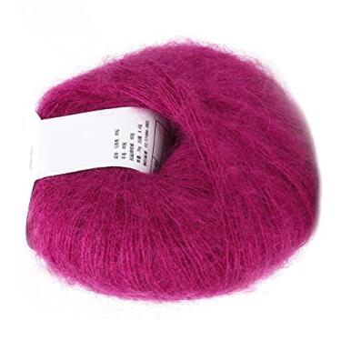 Imagem de GLOGLOW Fio de lã angorá, Fio de tricô Mohair Macio e Quente para Cachecóis e Suéteres, 30% Mohair 50% Fibra, Adequado para Todas As Idades (15 vermelho rosa profundo)
