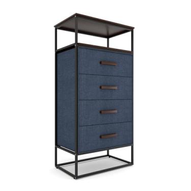 Imagem de Cômoda de tecido premium Zana – estrutura de metal forte, 4 gavetas espaçosas à prova de queda e prateleira superior de madeira resistente – solução de armazenamento premium, elegante e durável para