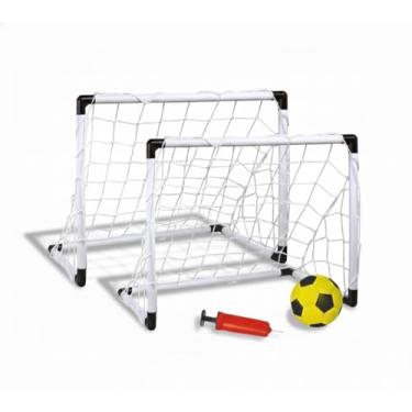 Imagem de Brinquedo Futebol Infantil Kit 2 Mini Traves Golzinho com Rede + Bola e Bomba | Jogo Chute a Gol para Crianças