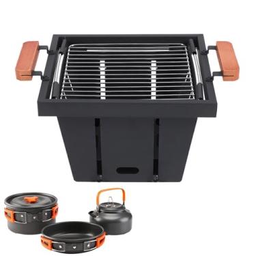 Imagem de Grelhador Portátil | Fogão a Carvão Ajustável em 4 Alturas,Fogão de Campismo Portátil - para Acampamento Piquenique Churrasco ao Ar Livre Jardim Praia Caminhada