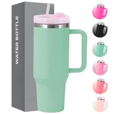 Imagem de Copo Térmico com Tampa 1200 Ml Caneca Garrafa Térmica Com Canudo - Inox Parede Dupla (Verde)