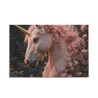 Imagem de Quebra-cabeça de flor de unicórnio rosa com 1000 peças combinadas de madeira e papel para homens