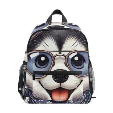Imagem de GAIGEO Husky Dog Cute Puppy Childrens Backpack, 10x4x12 In, Backpack for Boys Includes Water Bottle Pockets, Whistle Clip for Safety