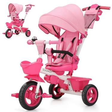 Imagem de EOOWOY Triciclo Para Bebês, Triciclo Infantil 6 Em 1 Com Alça Ajustável, Capota Removível, Arnês De Segurança Para 18 Meses A 5 Anos (Rosa)