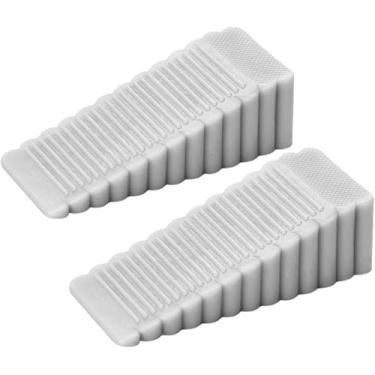 Imagem de Rolha de porta de borracha resistente – Pacote com 2 batentes de porta antiderrapantes empilháveis para a parte inferior da porta, segurança e segurança infantil para portas internas/cinza grande