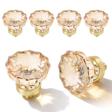 Imagem de CEYMIO Pacote com 4 puxadores de gaveta de cristal puxadores de armário puxadores de gaveta antigos, gavetas de armário de cozinhas armário guarda-roupa puxador vintage, cristais champanhe