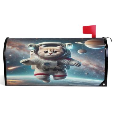 Imagem de TSENQUE Capas de caixa de correio de outono magnéticas sazonais vinil caixa de correio decorações modernas de caixa de correio gatinho fofo gato astronauta tamanho padrão 52,6 x 45,8 cm