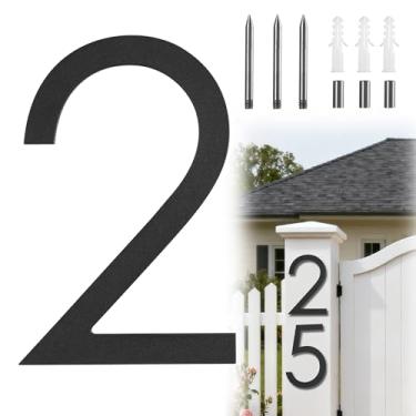Imagem de Números de casa grandes de 25,4 cm para uso externo, números de casas de metal, pretos, números de endereço para casa, preto fosco, montagem flutuante e montagem embutida, alumínio, números de
