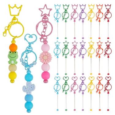 Imagem de GAGILAND Kit de 21 peças de chaveiros com contas a granel – Chaveiro multicolorido, faça você mesmo, suprimentos com espaços em branco para artesanato, joias, berloques, projetos personalizados
