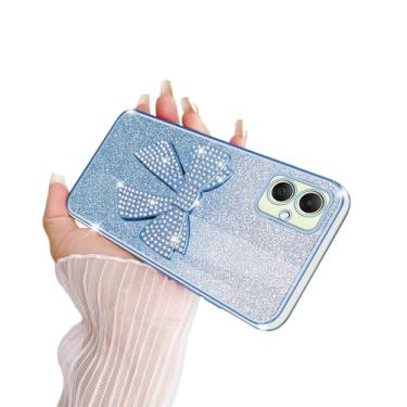 Imagem de TSAYGFK Capa para Samsung Galaxy A05 para meninas mulheres cristal luxo bonito laço bonito glitter fino macio TPU com cordão protetor à prova de choque enseada para A05, azul