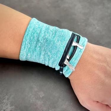 Imagem de Carteira de pulso unissex de poliéster durável com fecho de zíper alça ajustável para corrida, viagem, academia, armazenamento mãos livres, Verde, Minimalista