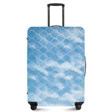 Imagem de FOREVER QUEEN Capa protetora de mala com flor de primavera, antiarranhões, capa de bolsa elástica, lavável e durável em poliéster, Padrão xadrez azul, M(fits 24-26Inch suitcase), Flor