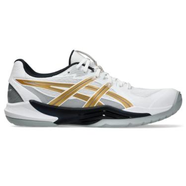 Imagem de ASICS Tênis masculino de handebol POWERBREAK FlyteFoam, Branco/Ouro rico, 46