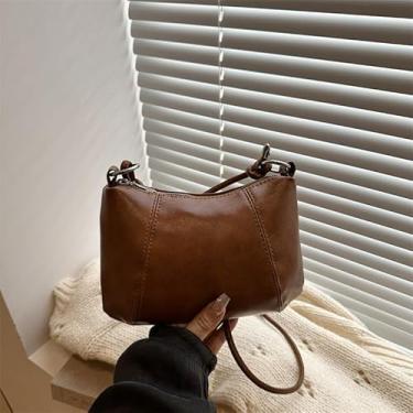 Imagem de Bolsa de ombro vintage para mulheres – Bolsa tiracolo estilosa nas axilas, bolsa retrô de alça ajustável com zíper suave, Marrom, Bolsa de ombro