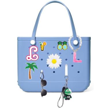 Imagem de Limotex 9 peças Bogg Bag Letras Berloques Acessórios - Inserção de Letras Acessórios Decorativos com Bolsa de Praia, Flores DIY Decoração Padrão de Praia com Bolsa Bogg para Mulheres Meninas (G)