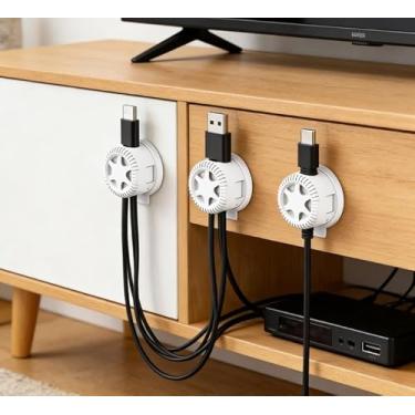Imagem de Pacote com 3 clipes magnéticos para cabos organizadores de cabo de rotação de 360°, suporte de cabo ajustável para mesa de cabeceira, clipes de cabo de gerenciamento de cabos adesivos carregador para