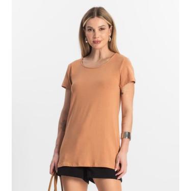 Imagem de Blusa Básica Alongada Feminina Rovitex Marrom, G, Marrom