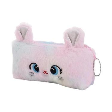Imagem de Estojo De Lápis De Pelúcia De Gato Kawaii, Grande Capacidade, Zíper, B
