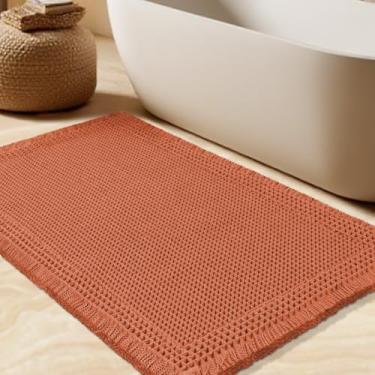 Imagem de Tapete de banheiro waffle, tapete de banho moderno tecido boho absorvente antiderrapante, tapetes de banheiro ultra macios, tapetes de banho de malha laváveis na máquina com borda para banheiro