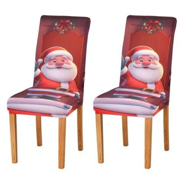 Imagem de SEHANY Conjunto de 2 capas de cadeira de gnomo de Papai Noel para sala de jantar, elástico, removível e lavável, para cozinha, hotel, festa, decoração de Natal