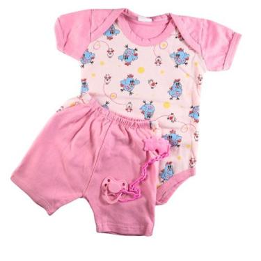 Imagem de Kit 2 Peças Conforto Body Curto e Shorts Bebê c Bolso 100 Algodão - Ba