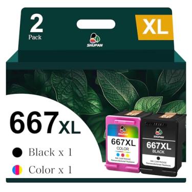 Imagem de SHUPAN Cartuchos de tinta 667XL Combo de substituição para HP 667 667 XL cartuchos de tinta para impressoras HP DeskJet 1275 2374 2375 2376 6075 6475 6476 (1 preta, 1 cor)