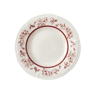 Imagem de Conjunto de pratos caseiros retrô de cerâmica Taohua perfumado tardio - prato profundo de 23 cm vermelho