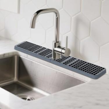 Imagem de Tapete de torneira para pia de cozinha – protetor de respingos de pia de pedra de diatomita de 61 x 10 cm, bandeja de torneira de absorção de água de secagem rápida e placa de drenagem de bancada