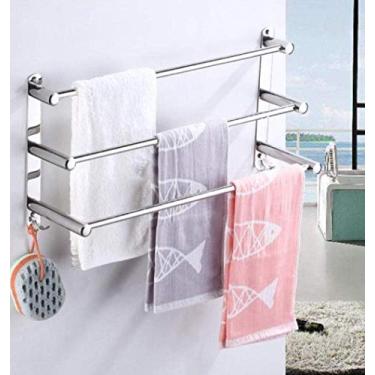 Imagem de CGKs6anmU Toalheiro de alumínio antigo latão toalheiro de banheiro ativo suporte de toalha de banheiro prateleira de toalha dupla com ganchos acessórios de banheiro cabide de toalha pendurado (80 cm)