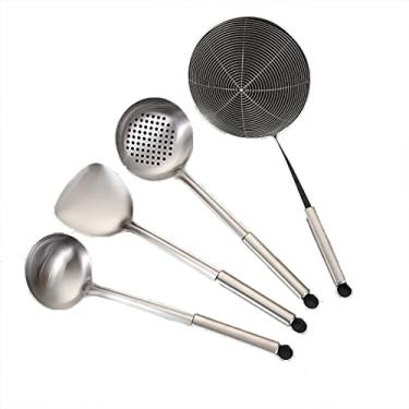 Imagem de Conjunto de espátulas espessas de aço inoxidável 430 de utensílios de cozinha, colher de sopa, escorredor, malha, ralo e pá de cozinha, conjunto de quatro peças