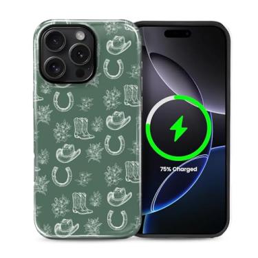 Imagem de casesok Capa para iPhone 16 Pro Max, compatível com MagSafe, capa rígida de camada dupla + capa de silicone, proteção total à prova de choque, capa para iPhone 16 Pro Max - chapéu de cowboy verde