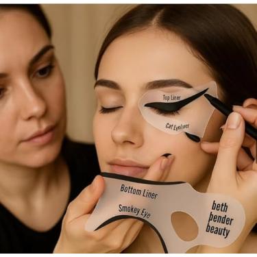 Imagem de Kit Delineado Perfeito: 2 Moldes Olho de Gatinho em Acetato + Lápis de Olho Preto Intenso Vivai - Prático e Rápido