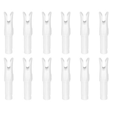 Imagem de YELARXI Nocks de flecha de tiro com arco, peças de substituição de flechas de plástico, acessório para (DIY Hunting Shooting/composto/arco recurvo) 6,2 mm/0,6 cm ID e 12 peças e plástico e branco