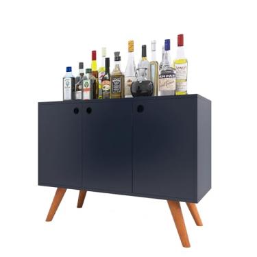 Imagem de Estante para TV Moderna, Branca com Pés de Madeira, 3 Portas, Painel para TV e Prateleiras (Preto)