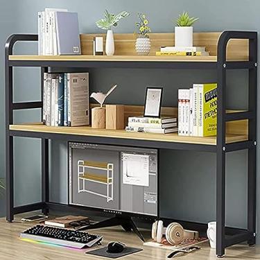 Imagem de Estante de mesa pequena – organizador de mesa, estante de mesa de computador de madeira e metal, prateleira de mesa de computador industrial, prateleira de exibição de armazenamento de bancada aberta